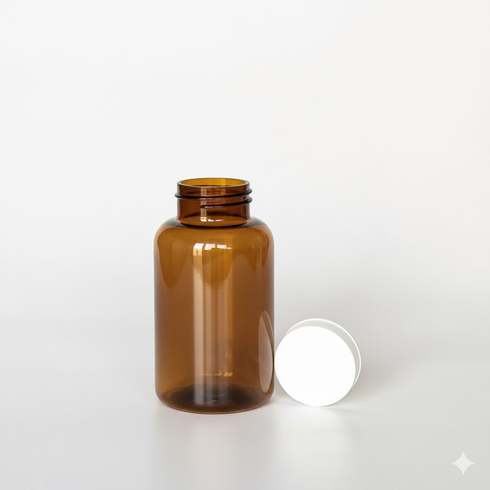 BNPG-200,茶色一般蓋200ml PETG錠劑瓶,是由茶色的PETG塑膠瓶旁邊搭配白色的38牙普通旋轉瓶蓋,普通蓋裡面含有感壓封口紙,一般旋蓋立於茶色膠囊瓶身旁邊如此一來可以清楚的看到瓶蓋,只須向左旋轉,即可打開。此塑膠容器通常用於保健食品、醫療藥品、健康食品、分裝藥瓶、藥罐或是寵物用藥品身上。