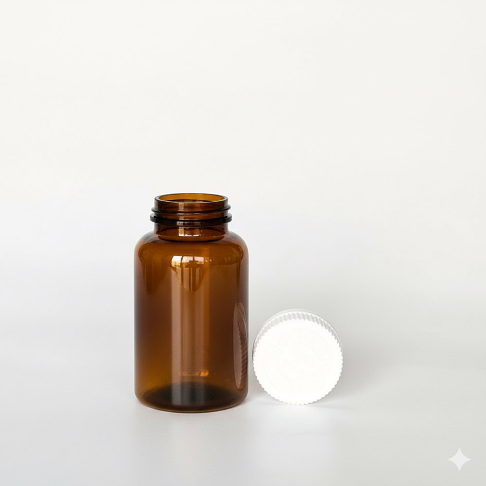 BCPG-175,茶色兒童安全蓋175ml PETG錠劑瓶,是由茶色的PETG塑膠瓶旁邊搭配白色的38牙兒童安全瓶蓋,安全瓶蓋裡面含有墊片及感壓封口紙,兒童安全蓋立於茶色膠囊瓶身旁邊如此一來可以清楚的看到瓶蓋,須先向下壓再左旋轉,才可打開。此塑膠容器通常用於保健食品、醫療藥品、健康食品、分裝藥瓶、藥罐或是寵物用藥品身上。