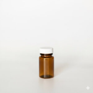 BNPG-60,茶色一般蓋60ml PETG錠劑瓶,是由茶色的PETG塑膠瓶上面搭配白色的33牙普通旋轉瓶蓋,普通蓋裡面含有感壓封口紙,整組瓶子直立於一張白色背景上。此塑膠容器通常用於保健食品、醫療藥品、健康食品、分裝藥瓶、藥罐或是寵物用藥品身上。